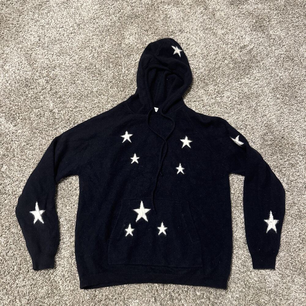 Chinti & Parker 100% Cashmere Navy White Stars Print Sweater Hoodie L